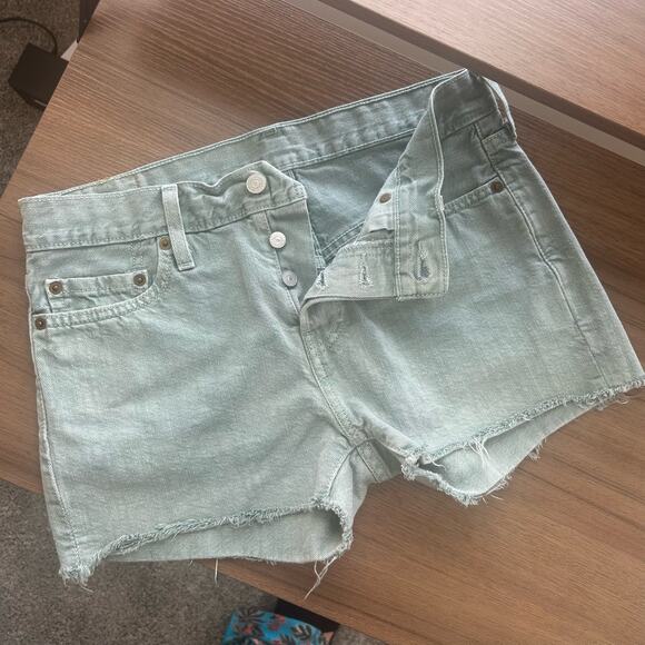 Levi's 501 Jean Shorts Size 26 Waist distressed Light Blue - Picture 1 of 5